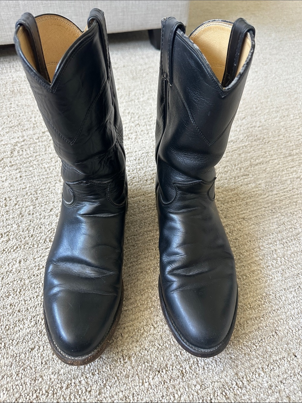 Justin Boots Black Leather Mid-Calf Western Pull-On Boots